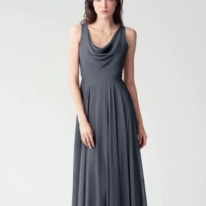 NEW Jenny Yoo Liana Dress in Storm - blue grey navy luxe chiffon bridesmaid US 8